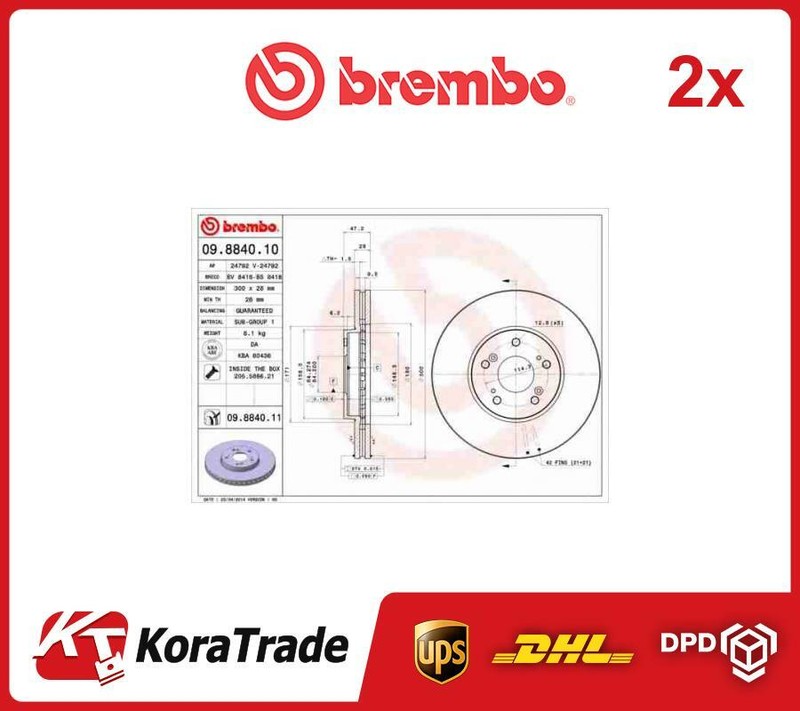 2x OE QUALITY BRAKE DISC SET 09884011 BREMBO P