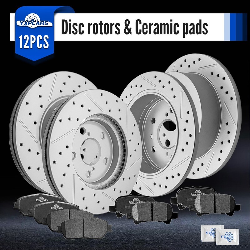 Front Rear Drilled Rotors Ceramic Brake Pads for Toyota Camry Avalon Solara