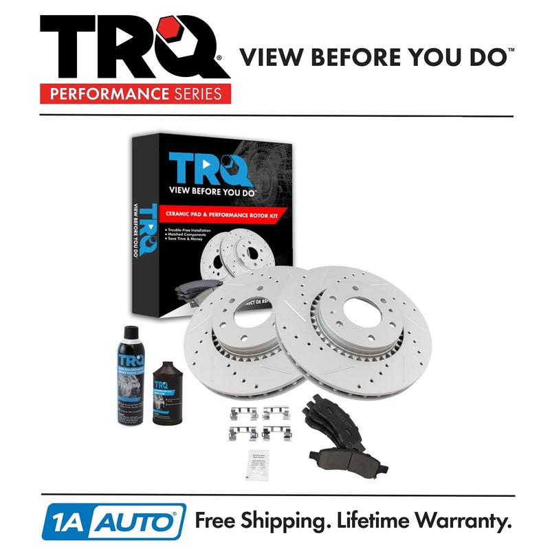 TRQ Front Ceramic Pad & Performance Coated Rotor Kit w/Chemicals
