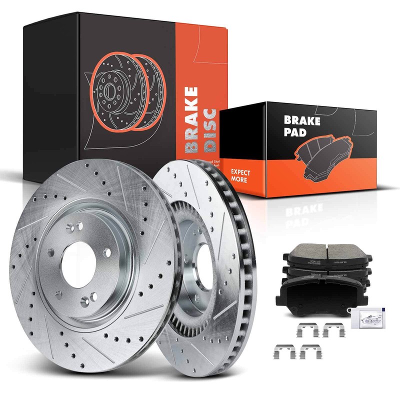 New Drilled Brake Rotor & Brake Pad for Hyundai Azera 2012-2017 V6 3.3L Front