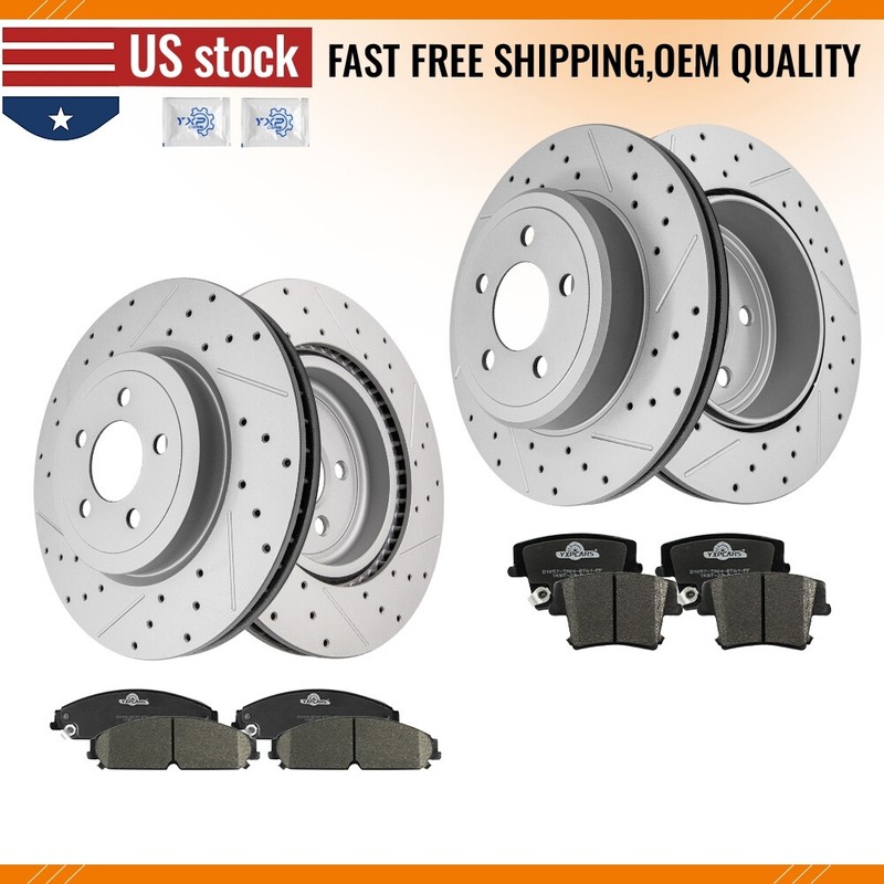 Front Rear Drilled Rotor & Ceramic Pad For Dodge Charger Challenger Chrysler 300