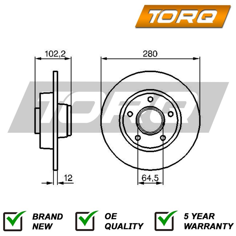 Brake Disc Rear Torq Fits Renault Trafic 2001-2014 Nissan Primastar 2002-2016 gallery