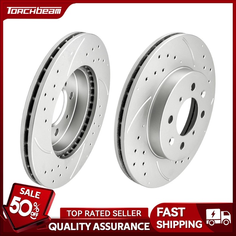 2PC Front Drilled Slotted Brake Rotors For Honda 2007-2012 Fit 2001-2005 Civic