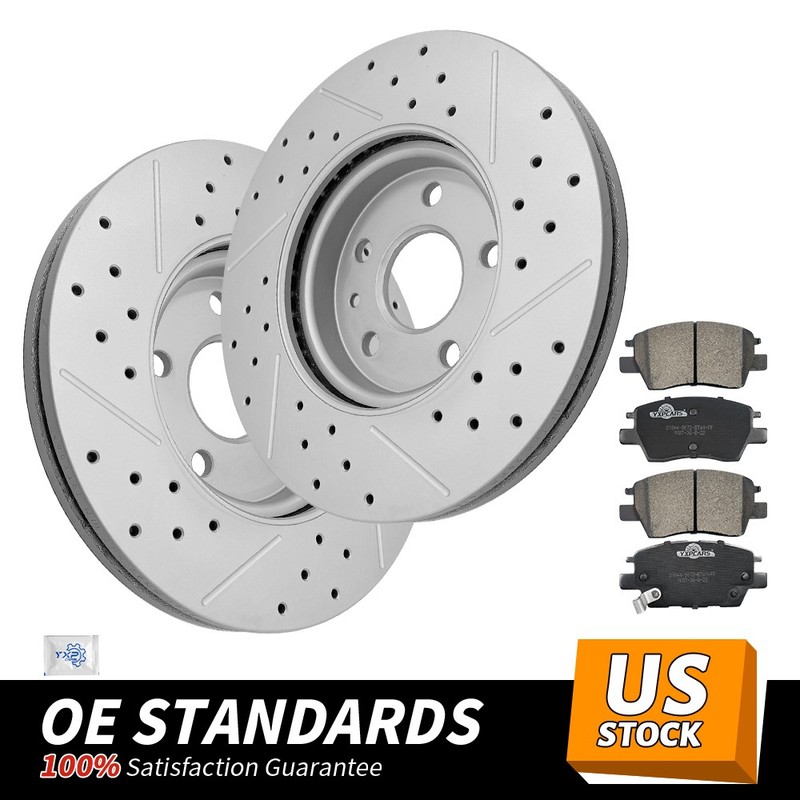 276mm Front Drilled Rotors Ceramic Brake Pads for 2017 – 2023 Chevrolet Bolt EV