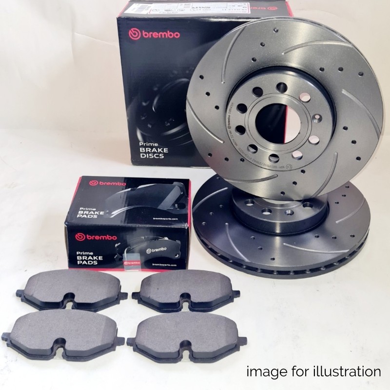 BREMBO REAR DRILLED GROOVED BRAKE DISCS PADS FOR VW GOLF 1.6 1.8 2.0 2015+