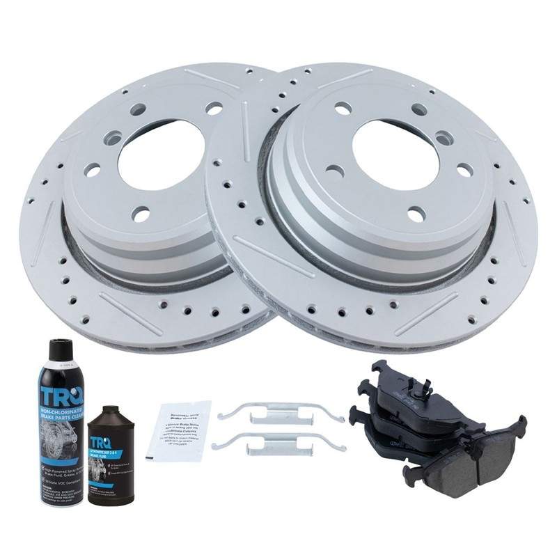 TRQ Rear Ceramic Brake Pad & Vented Performance Rotor Kit for BMW E39 5 Series gallery