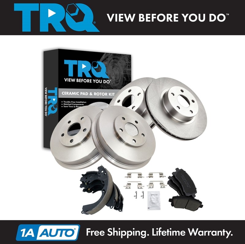 TRQ Front & Rear Brake Pad & Rotor,Shoe & Drum Kit Ceramic Fits 96-02 Subaru