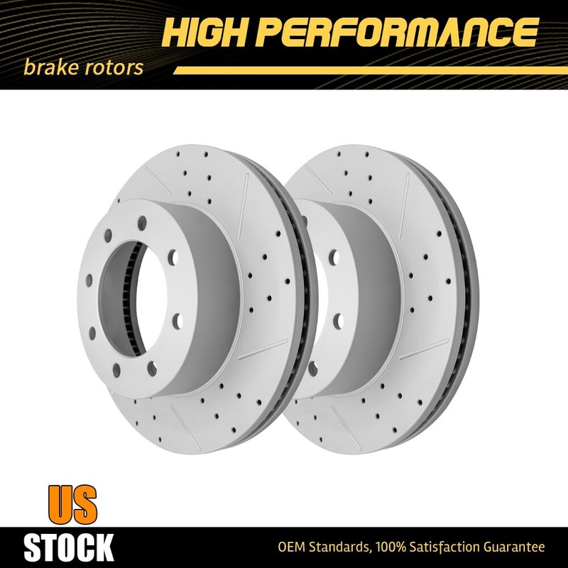 4WD Front Drilled & Slotted Brake Rotors For Ford F-350 F-250 F-450 Super Duty