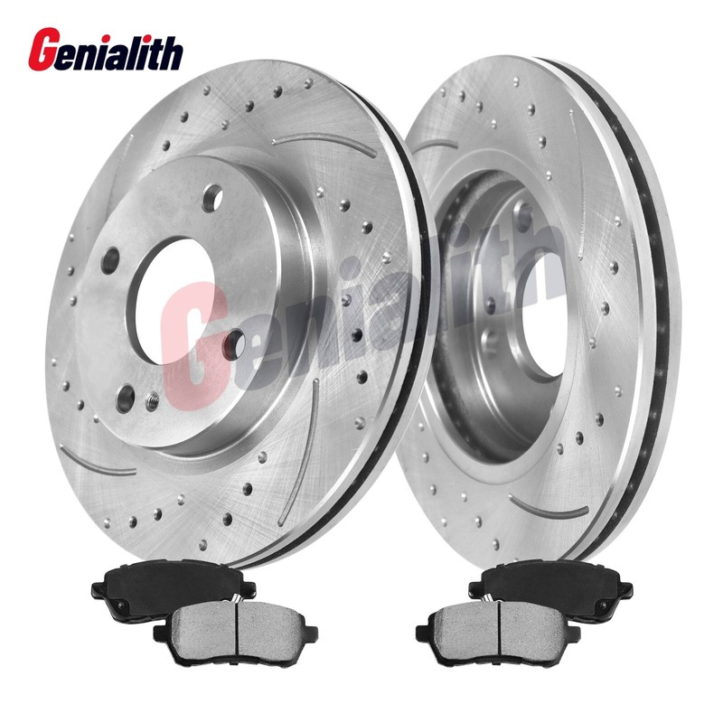 258mm Front Drilled Slotted Brake Rotors & Brake Pads for 2011-2019 Ford Fiesta