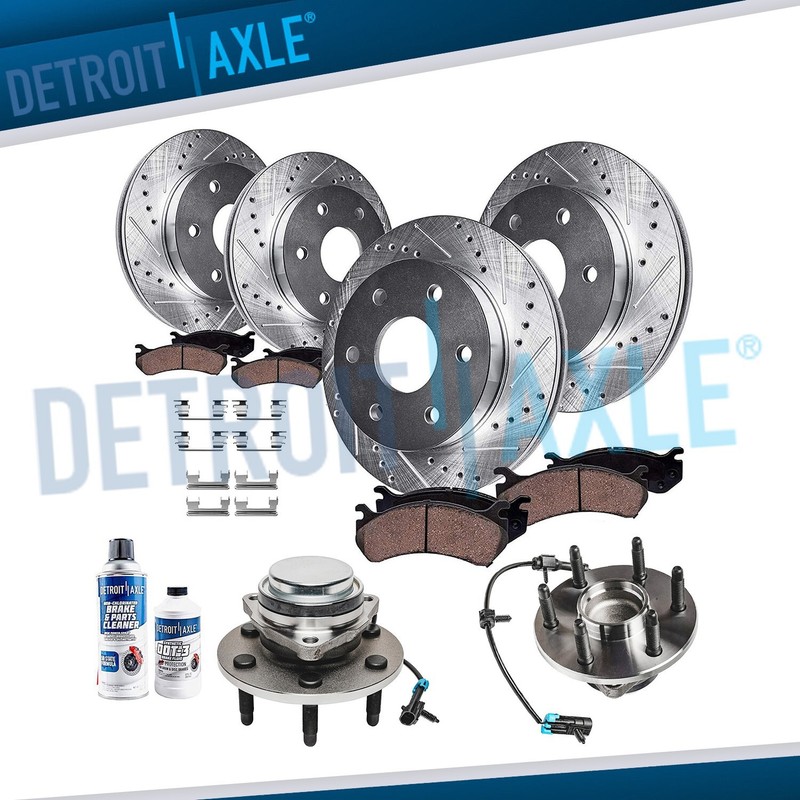 2WD Front and Rear Drilled Rotors Brake Pads Wheel Hub Bearings for Savana 1500