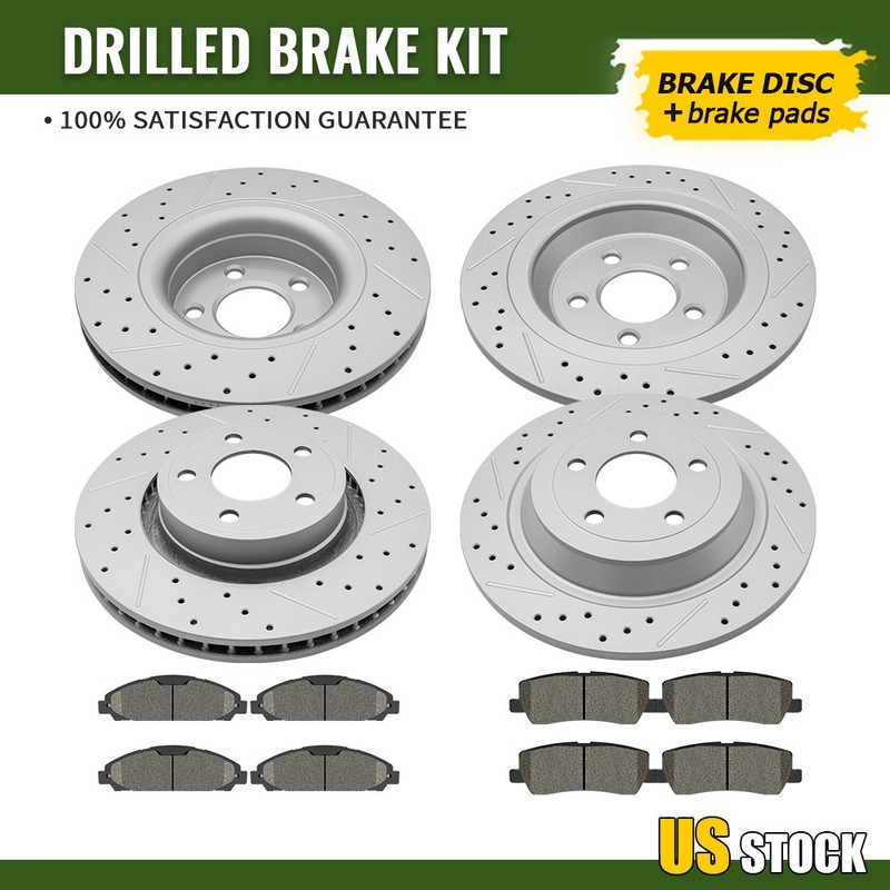 Front Rear Drilled Brake Disc Rotors + Ceramic Pads for 2015 – 2020 Ford Mustang