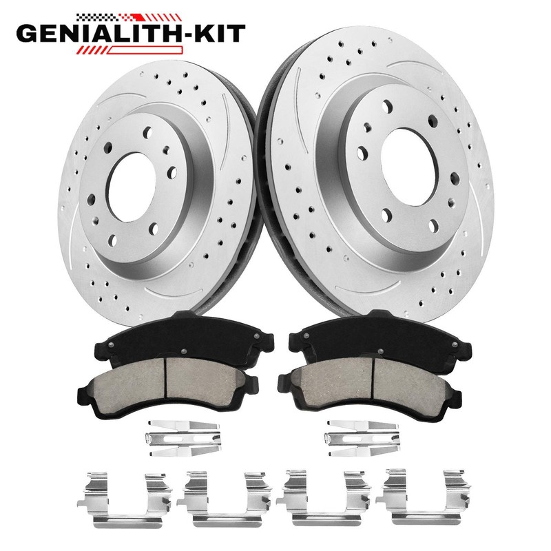 Front Drilled Rotors Ceramic Brake Pads for Trailblazer Envoy Ascender Rainier