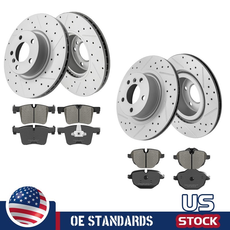 For 2011 – 2017 BMW X3 Front Rear Drilled Disc Rotors Ceramic Brake Pads Kit