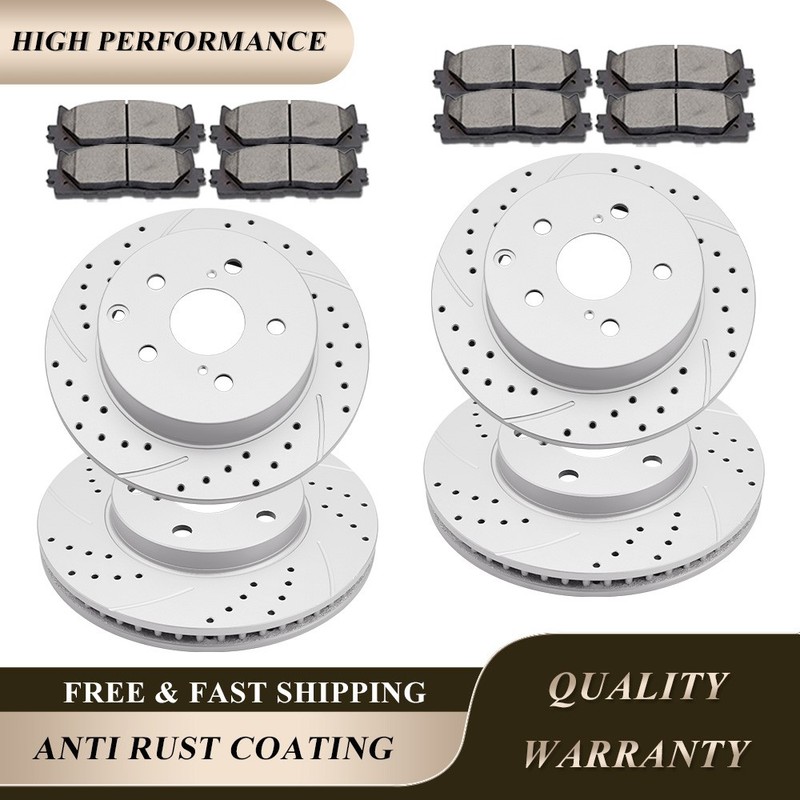 275mm Front 281mm Rear Drilled Rotor Discs Brake Pad for 06-18 Toyota Rav4