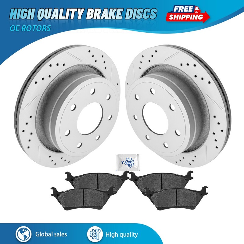 For Ford F-150 2012 2013 2014 7 Lugs Rear Disc Rotors and Ceramic Brake Pads Kit