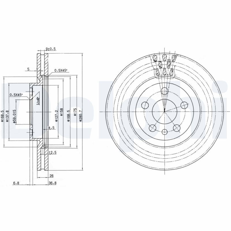 Delphi BG2844 Brake Disc for Citroen, Fiat, Lancia, Peugeot