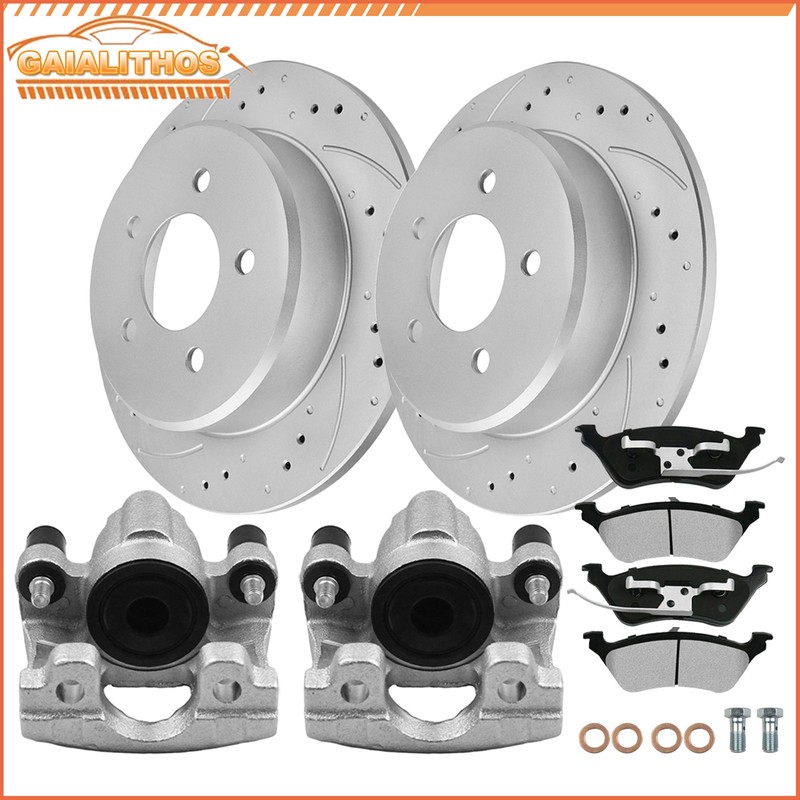Rear Brake Rotors Pads Calipers for 01-07 Dodge Grand Caravan Town & Country