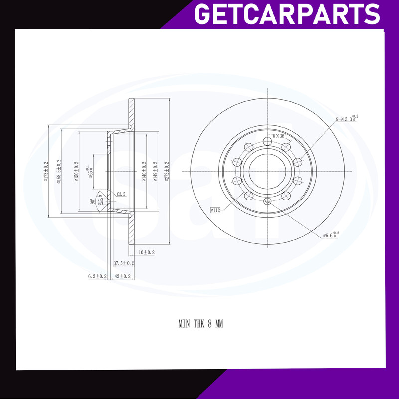 Rear Solid Brake Discs / Pads Fits Audi TT 2014+ 1.8/2.0 gallery