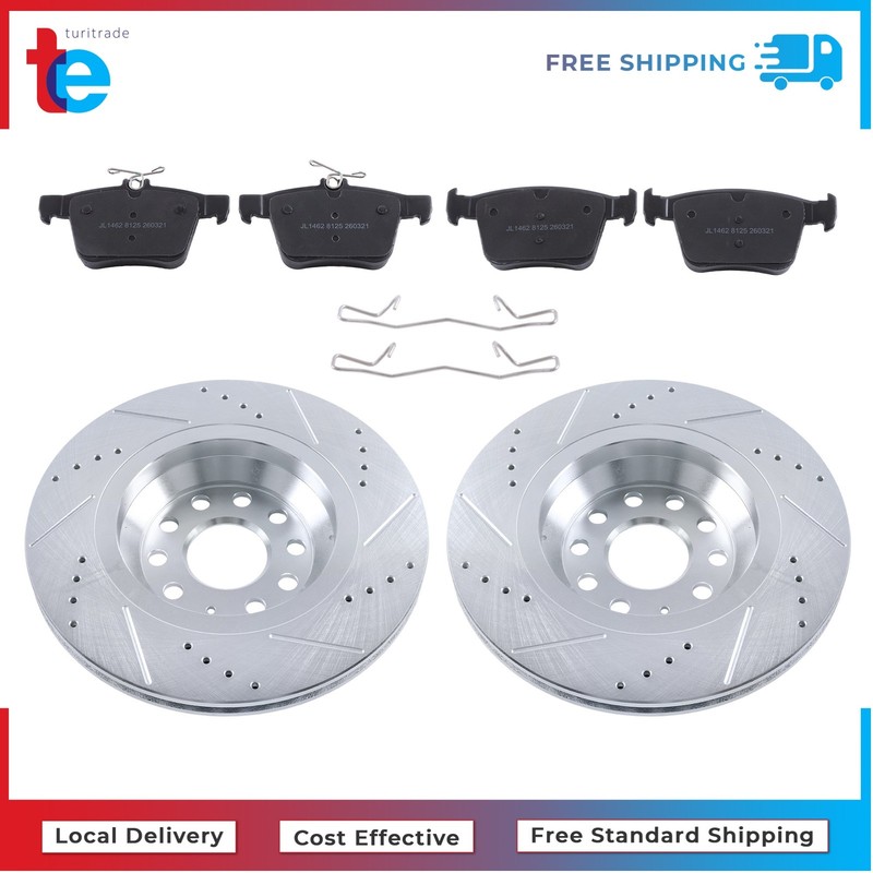 Rear Drilled Brake Rotor & Ceramic Brake Pad For Volkswagen Golf R Audi 309.9mm gallery