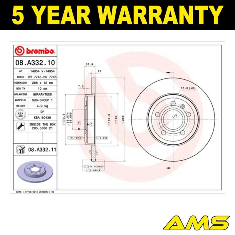 Fits Audi A4 2004-2009 Seat Exeo 2009-2013 Brake Discs Rear AMS 8E0615601M gallery