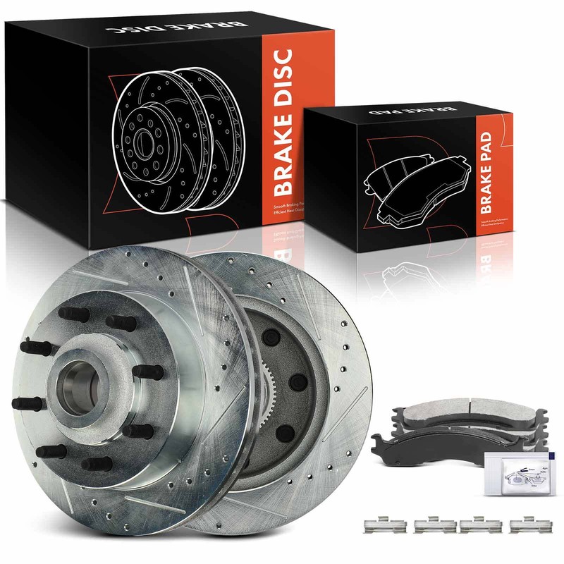 Front Drilled Brake Rotor & Ceramic Brake Pad for Dodge B2500 B3500 Ram 2500 Van