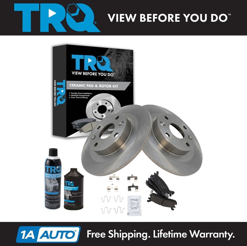 TRQ Rear Ceramic Brake Pad & Rotor Kit w/Chemicals for Mazda Ford Mercury