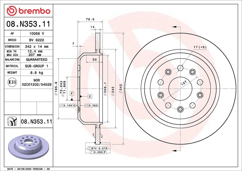 Brembo 08.N353.11 Brake Disc for Jeep