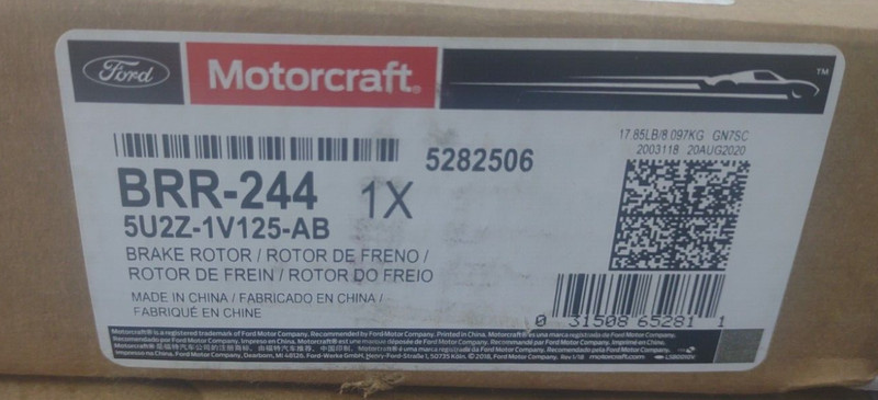 Ford Motorcraft BRR-244 5U2Z-1V125-AB Assembly Front Brake Rotor Sku35