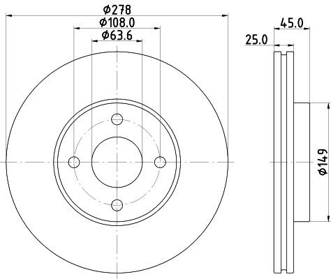 Brake Disc Fits Ford Mintex MDC1807C Outer Ø 278mm Vented 1 Year Warranty gallery