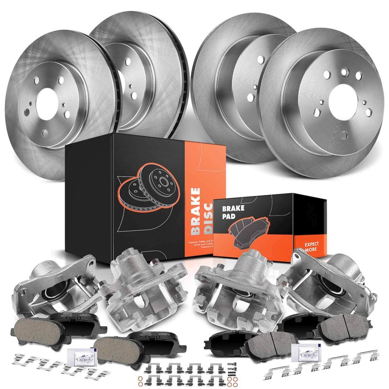 Front & Rear Disc Brake Rotors & Pads + Brake Caliper for Toyota Camry 2005-2006