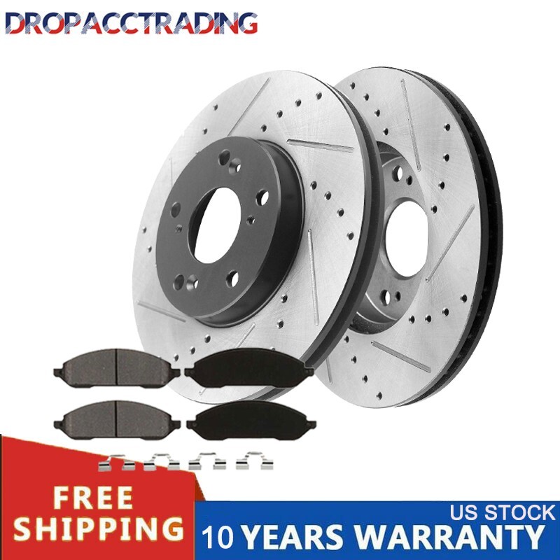 Front Drilled Disc Brake Rotors + Ceramic Brake Pads For 2006-2018 Toyota Rav4