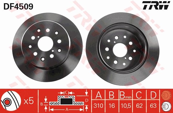 TRW DF4509 Brake Disc for Lexus, Toyota gallery