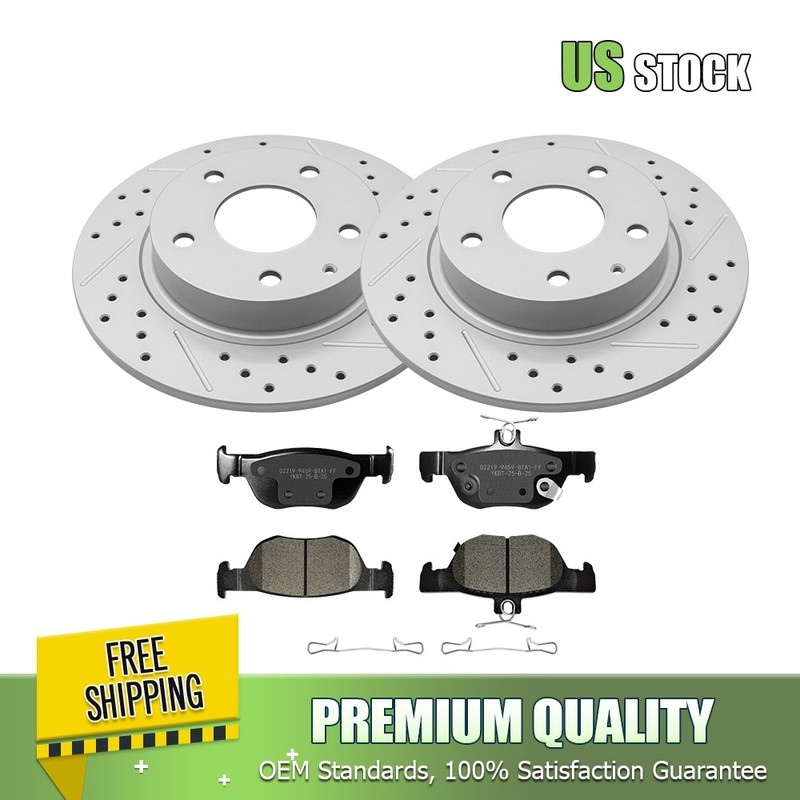 Rear Drilled and Slotted Rotors Ceramic Brake Pads for Mazda 3 Sport CX-30