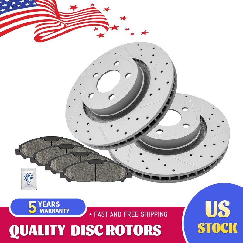 Front Drilled Disc Brake Rotors And Ceramic Pads for 2015 – 2023 Ford Mustang