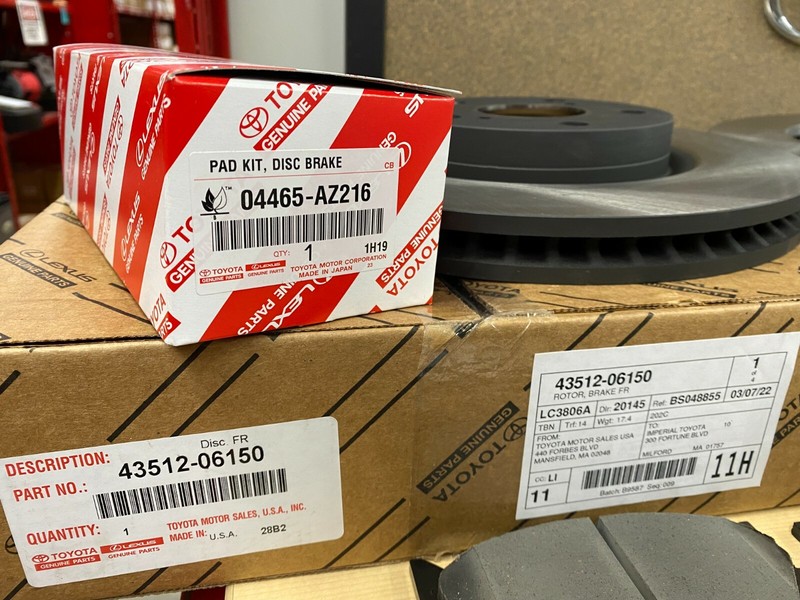 2012-2017 TOYOTA CAMRY GENUINE FRONT & REAR BRAKE KIT ROTORS TCMC PADS & SHIMS gallery