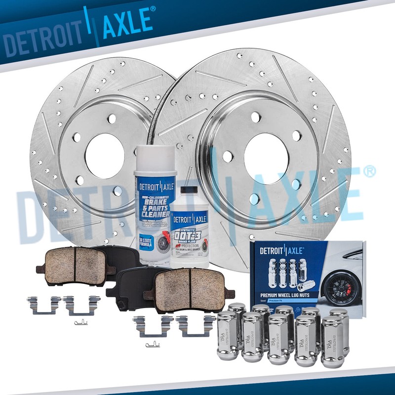 5 Lug Front Drilled Rotors Brake Pads 10pc Lug Nuts for Chevy Malibu Aura G6