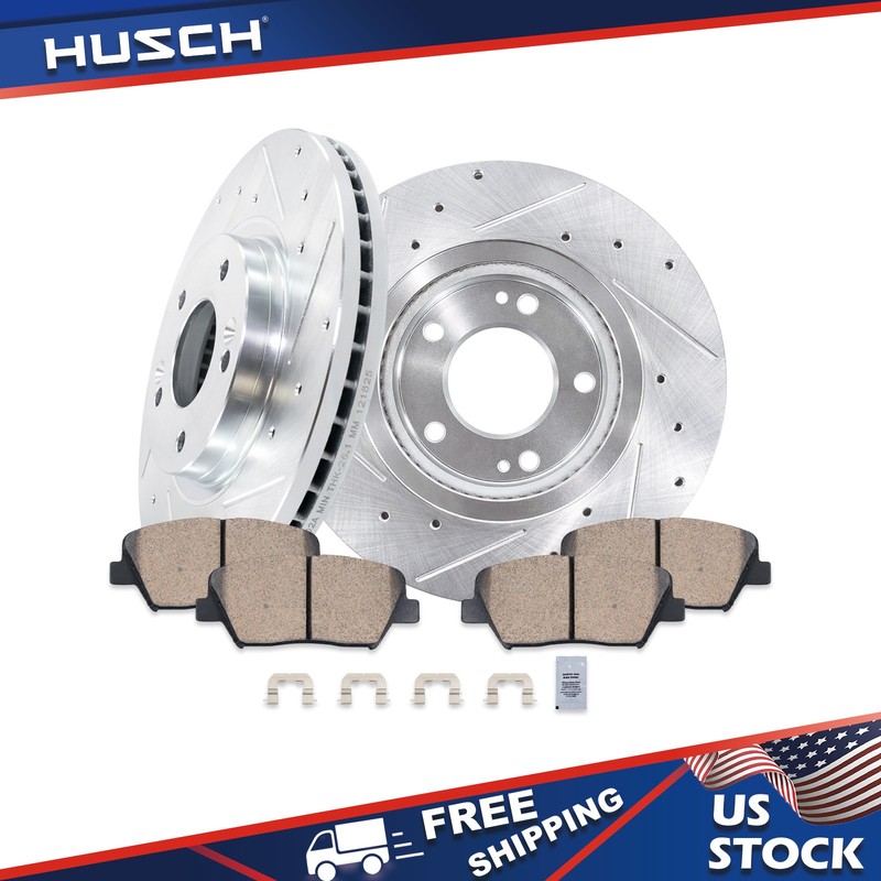 Front Drilled Rotors Brake Pads Fit For 2011 2012 Hyundai Santa Fe Kia Sorento