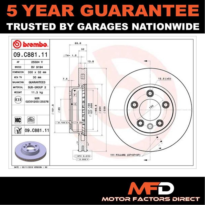 Fits VW Touareg 2002-2018 Porsche Cayenne 2002-2010 MFD Front Brake Disc