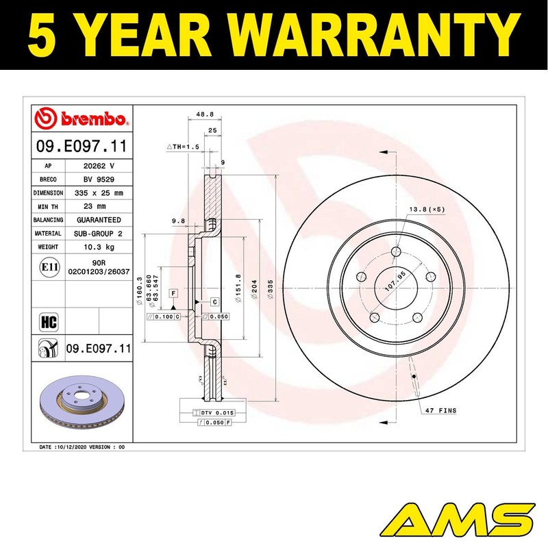 Fits Ford Focus 2012-2020 2.0 dCi + Other Models Brake Disc Front AMS