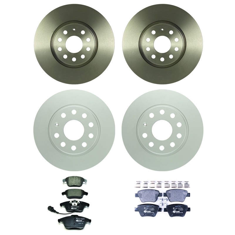 Bosch Front Rear Rotors Hella Low-Met Brake Pad Kit for VW Passat FWD 2012-2013
