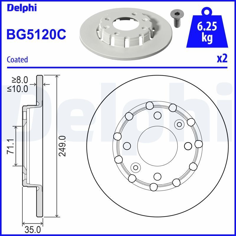 Delphi BG5120C 249mm Rear Brake Disc Set for Citroen Peugeot Vauxhall gallery