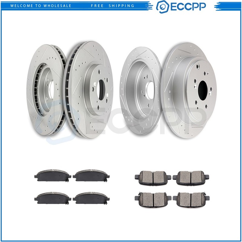 For Acura MDX 03-05 06 Drilled Slotted Front + Rear Brake Rotors Ceramic Pads