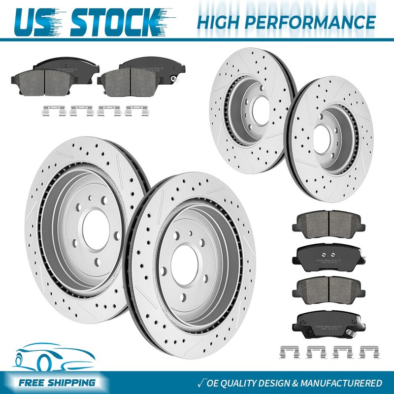 Front & Rear Drilled Brake Rotors Ceramic Pads for 2013-2018 Cadillac ATS Base