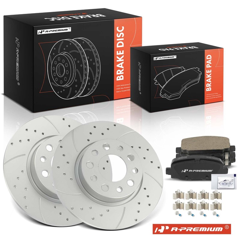 A-Premium Rear Drilled Brake Rotors & Ceramic Pads for Jeep Compass 2017-2022