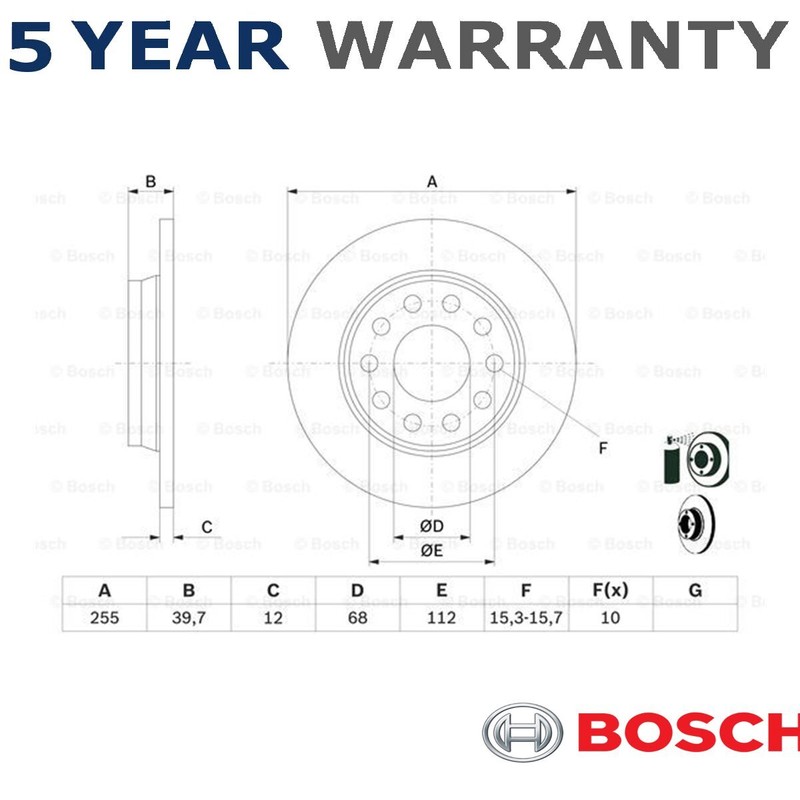 Bosch Rear Brake Disc Fits Audi A4 2000-2009 Seat Exeo 2008-2013 + Other Models