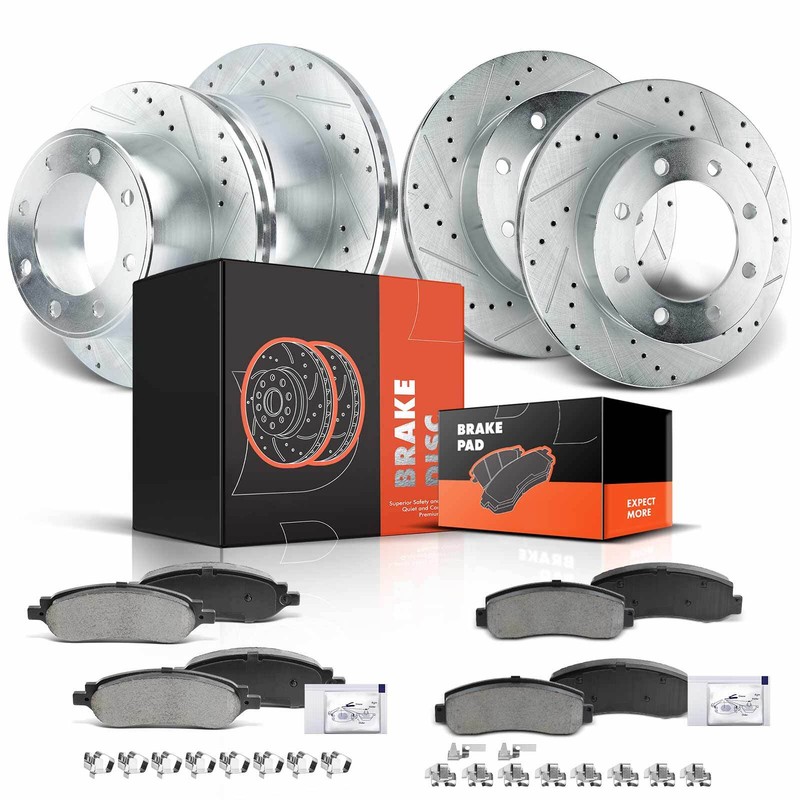 Front & Rear Drilled Rotors & Ceramic Brake Pads for Ford F-250/F-350 Super Duty