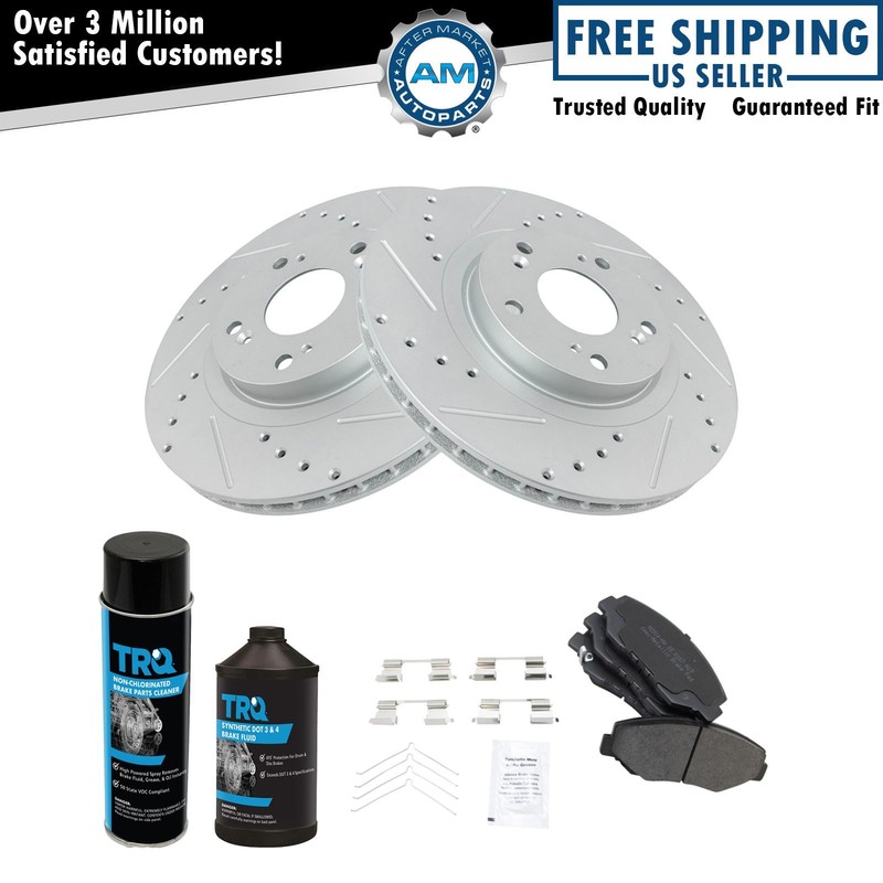 Front Premium Posi Metallic Brake Pad Performance Drilled Slotted Rotor Kit