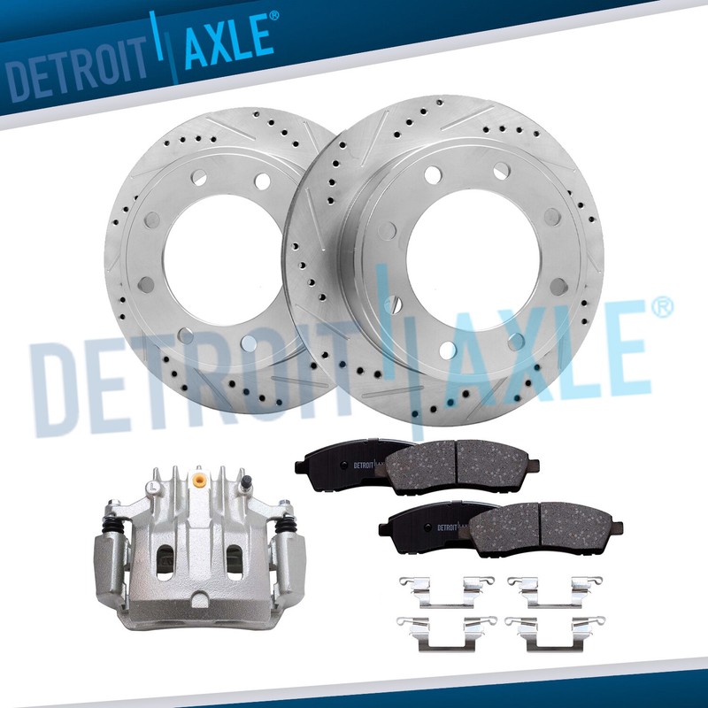 Rear Drilled Rotors & Right Caliper Brake Pads for 2000-2004 Ford F-250 F-350 SD