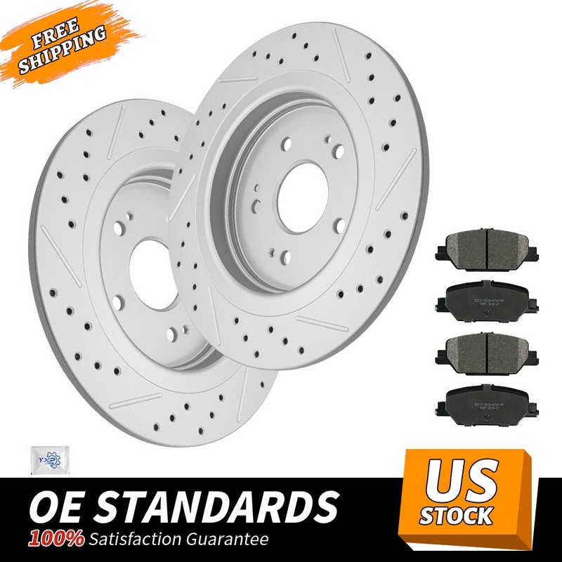 Rear Drilled Disc Brake Rotors & Ceramic Pads for 2017-2023 Honda CR-V