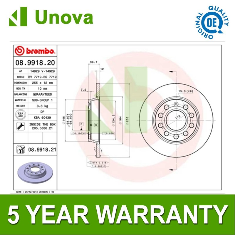 Brake Discs Rear Unova Fits Audi A4 2000-2009 + Other Models #2